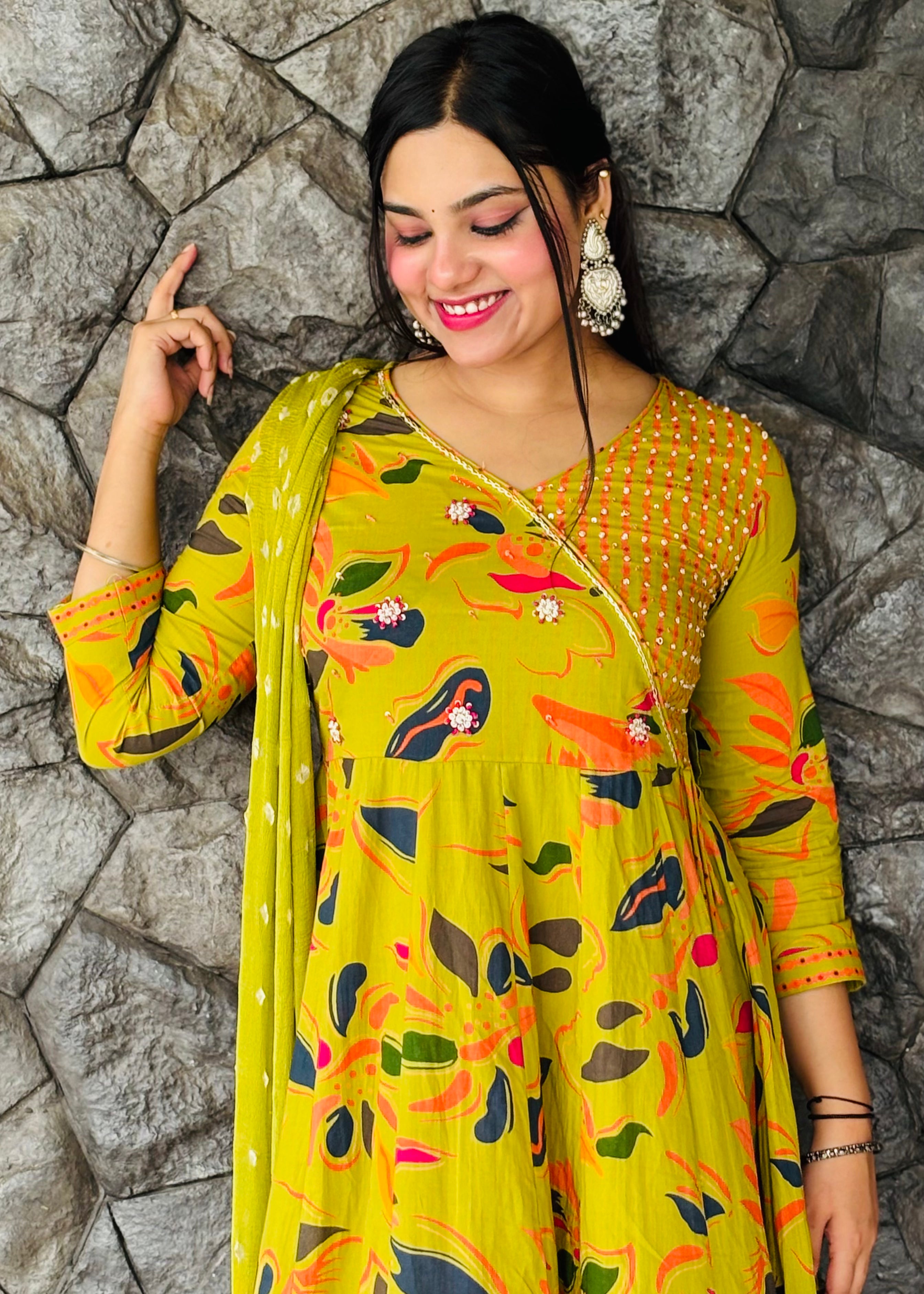 Buy Parrot Color Jaipur Cotton Anarkali Suit Set Online