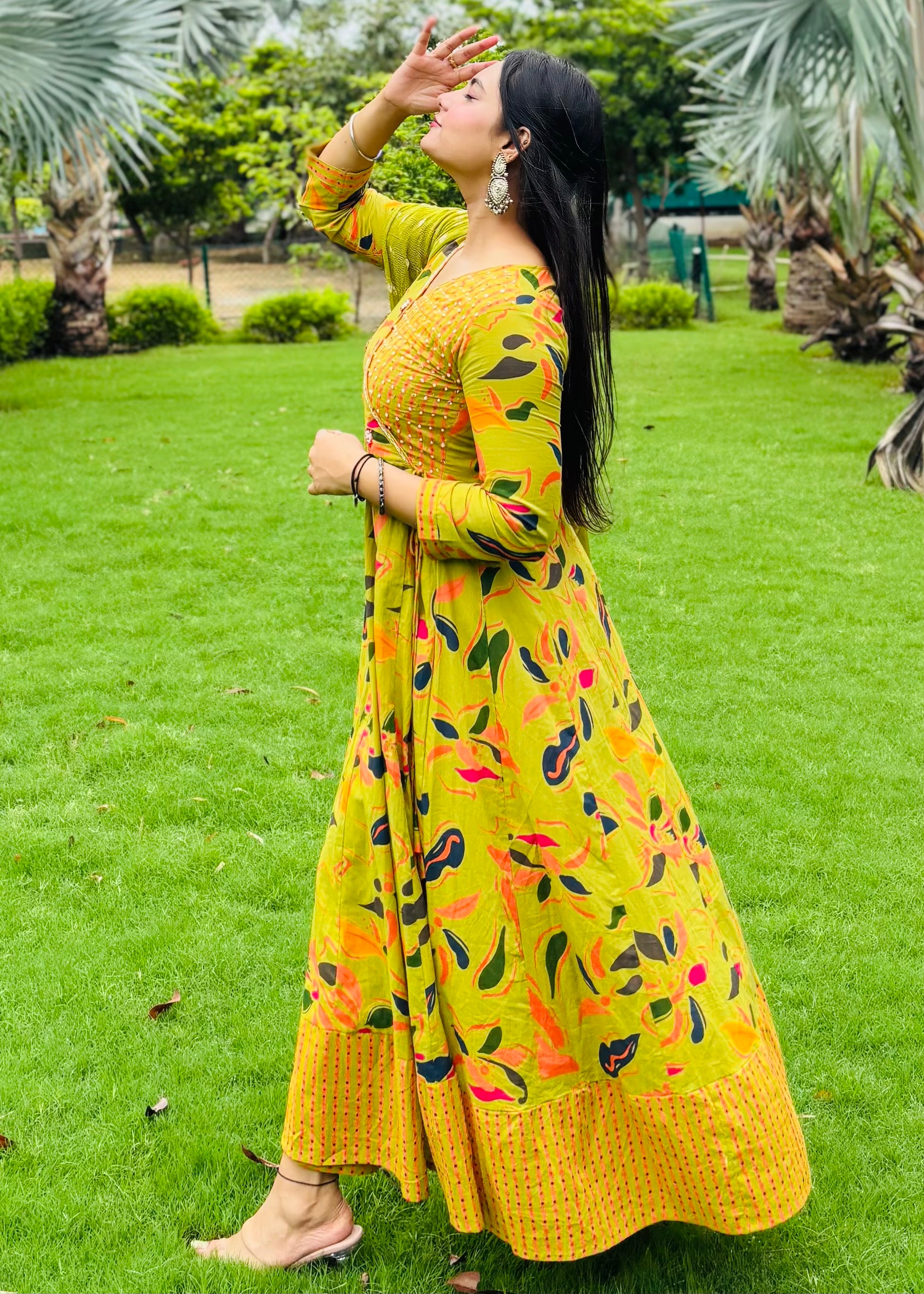 Buy Parrot Color Jaipur Cotton Anarkali Suit Set Online