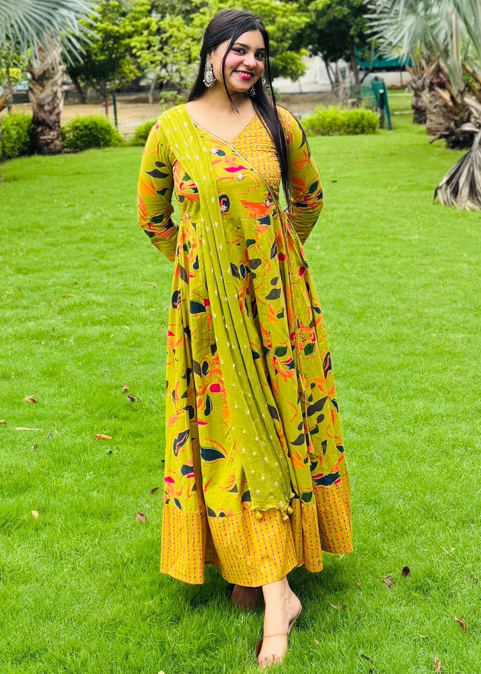 Buy Parrot Color Jaipur Cotton Anarkali Suit Set Online