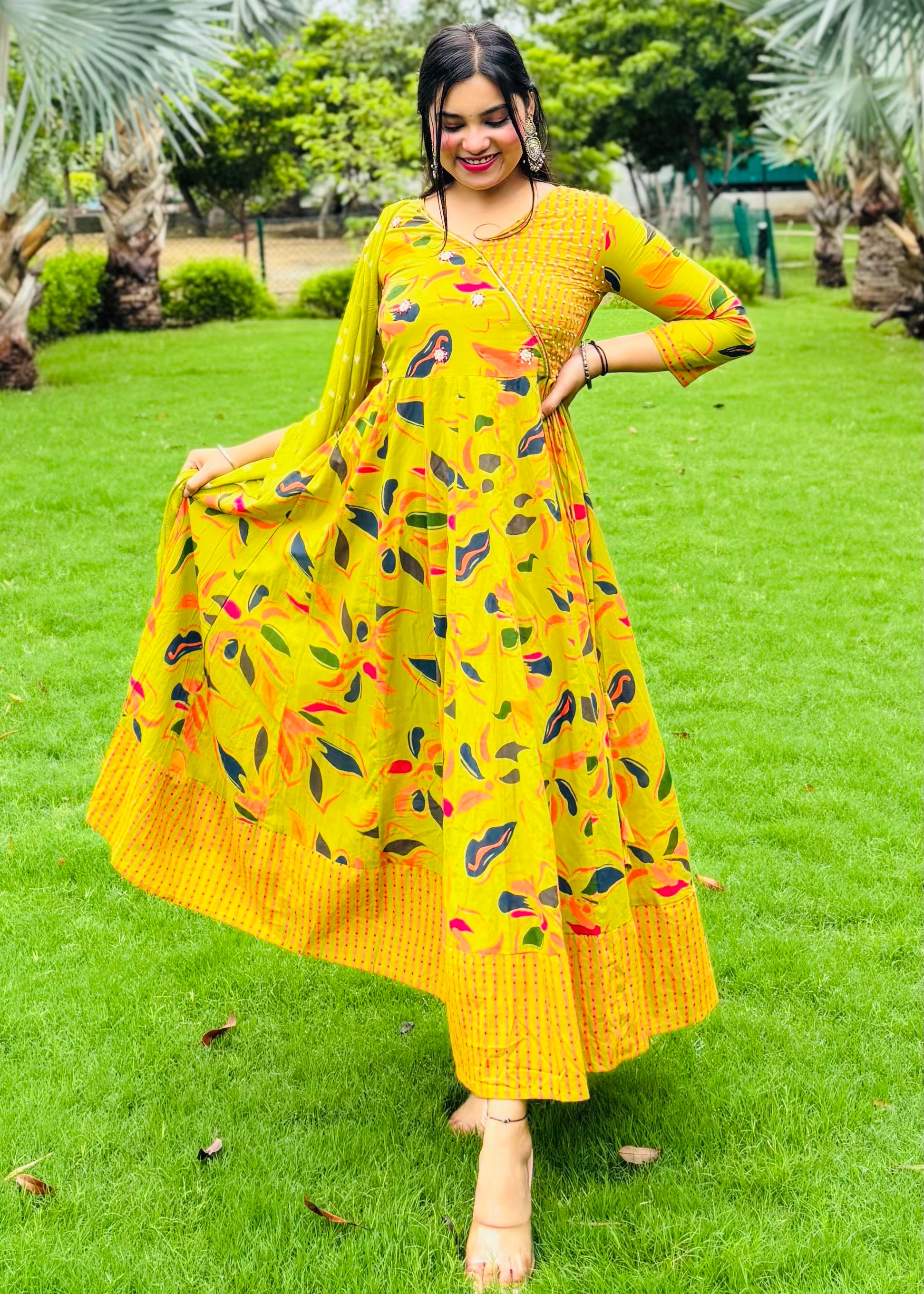 Buy Parrot Color Jaipur Cotton Anarkali Suit Set Online
