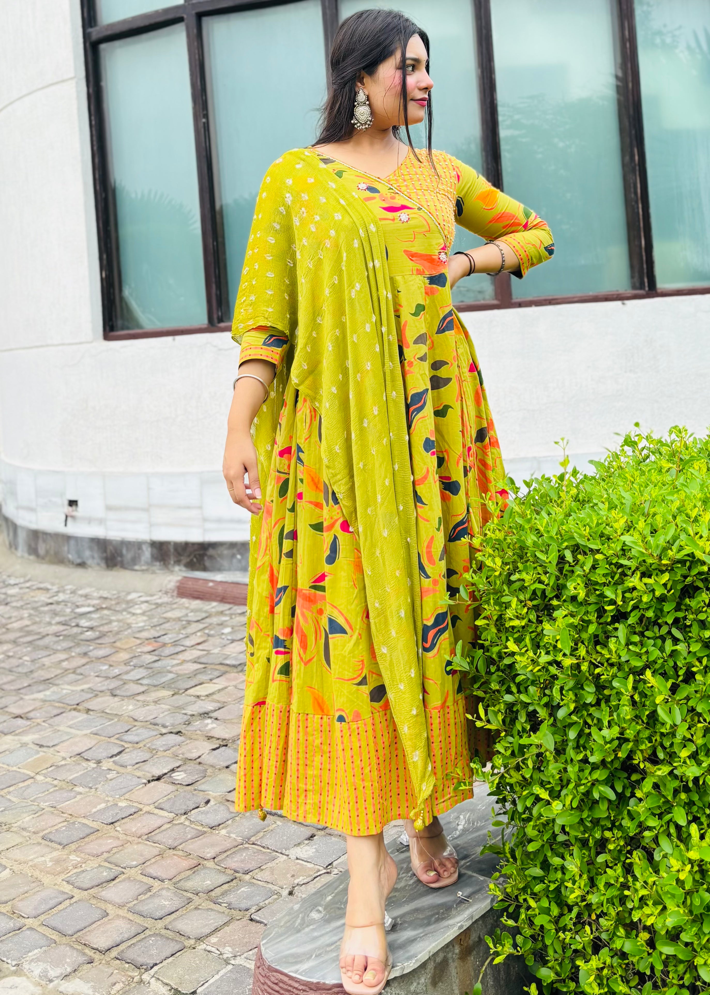 Buy Parrot Color Jaipur Cotton Anarkali Suit Set Online