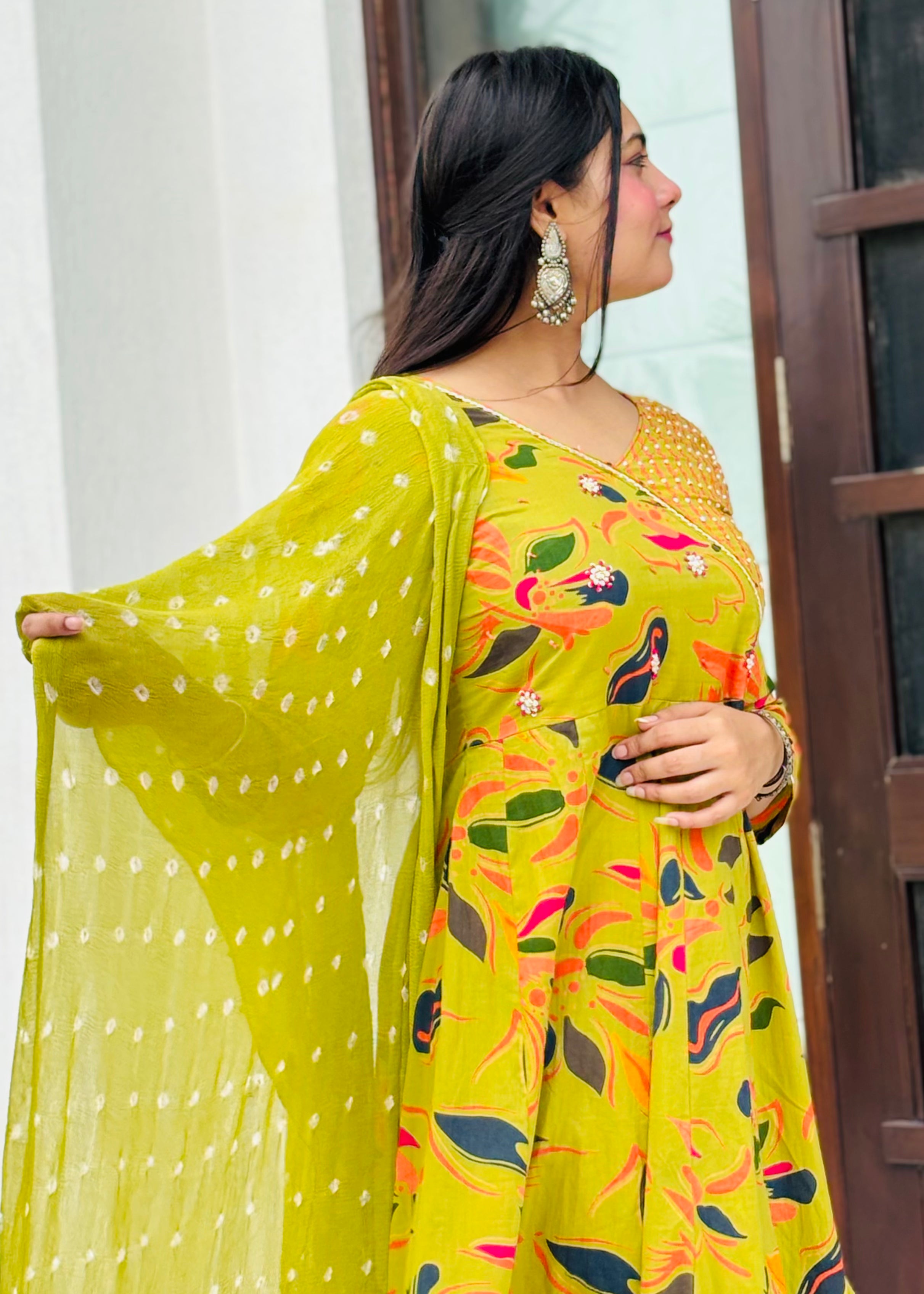 Buy Parrot Color Jaipur Cotton Anarkali Suit Set Online