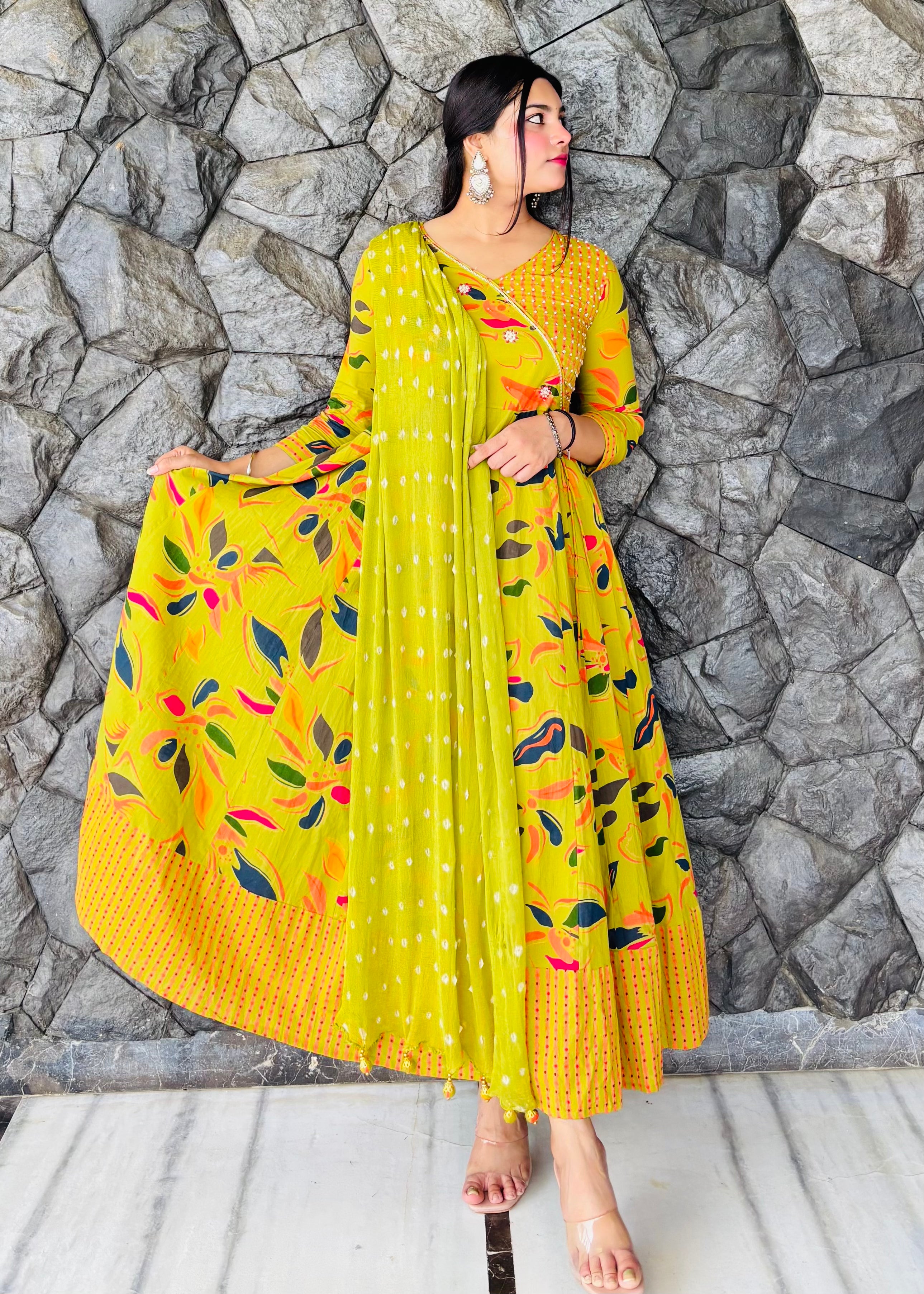 Buy Parrot Color Jaipur Cotton Anarkali Suit Set Online