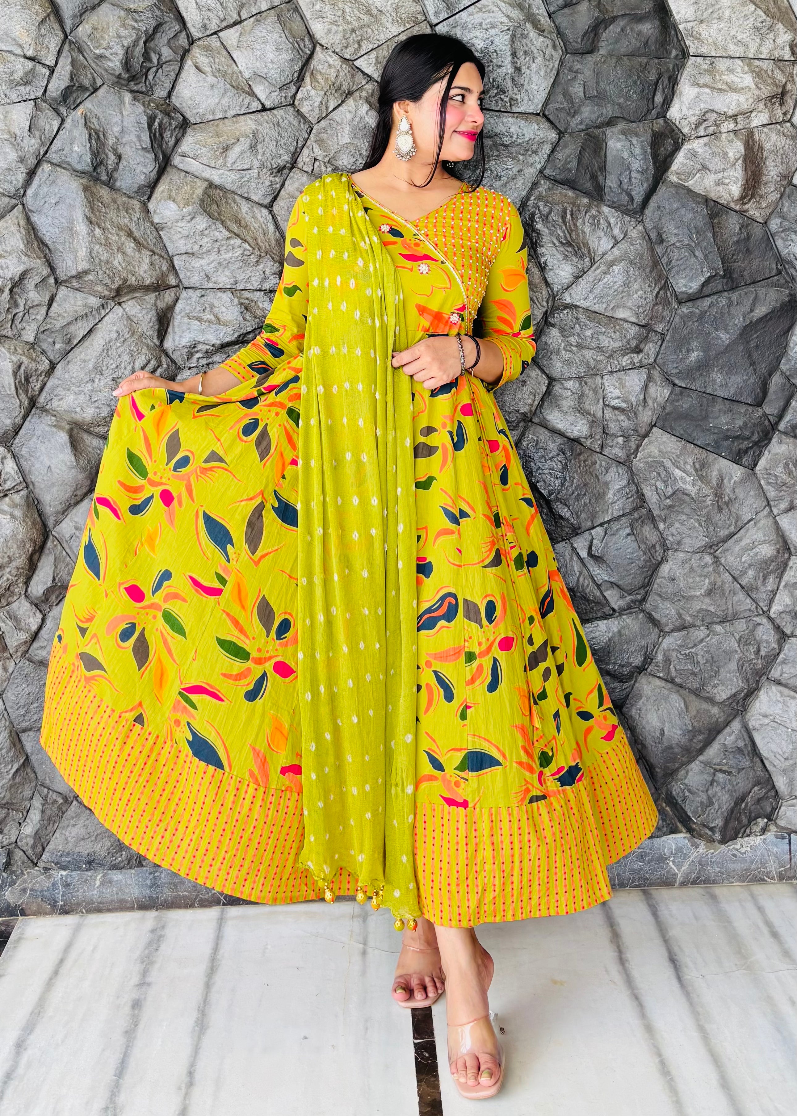Buy Parrot Color Jaipur Cotton Anarkali Suit Set Online
