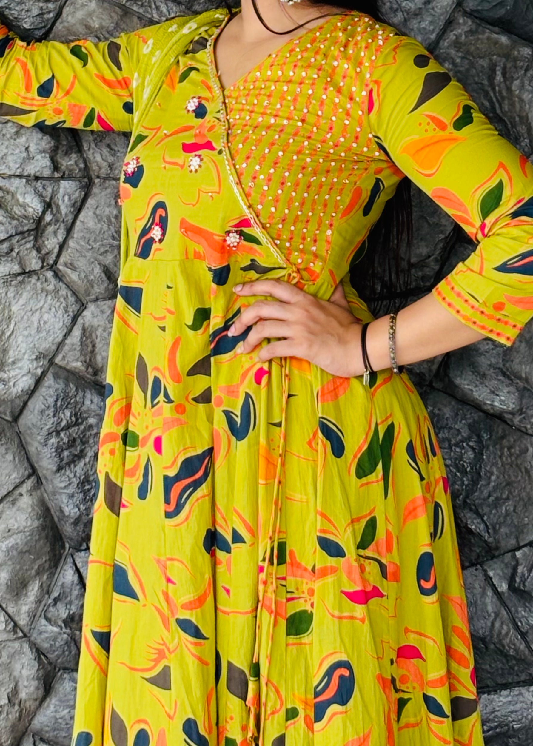 Buy Parrot Color Jaipur Cotton Anarkali Suit Set Online