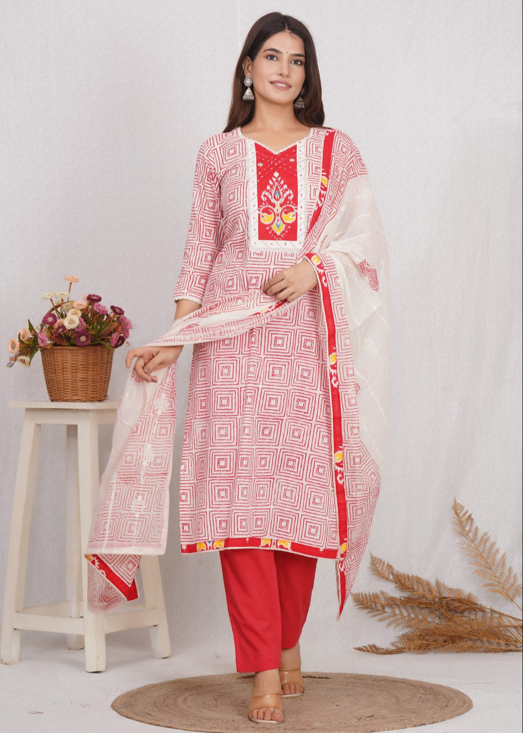 Traditional Chikankari Jaipuri Print Suit Set Online