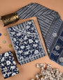 Navy Blue Angrakha Print Unstiched Suit Set