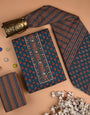 Multicolor Ajrakh Hand Block Printed Cotton Unstiched Suit Set