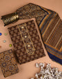 Brown Ajrakh Hand Block Printed Cotton Unstiched Suit Set