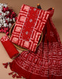 Red Chiffon Dupatta With Unstitched Kurta Set