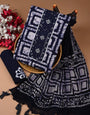 Navy Blue Chiffon Dupatta With Unstitched Kurta Set