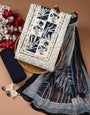 Navy Block Print With Unstiched Dress Material