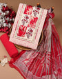 Red Block Print With Unstiched Dress Material