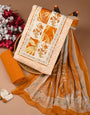 Orange Block Print With Unstiched Dress Material