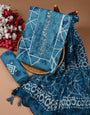 Thread Batik Blue Color Pure Cotton Unstiched Suit Set With Chiffon Dupatta