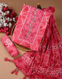 Thread Batik Pink Color Pure Cotton Unstiched Suit Set With Chiffon Dupatta