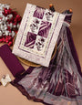 Wine Block Print With Unstiched Dress Material