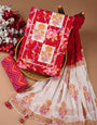 Floral Print With Chiffon Dupatta Unstiched Set