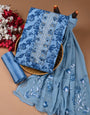Blue Suit Cotton With Chiffon Dupatta
