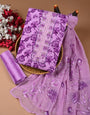 Lavender Suit Cotton With Chiffon Dupatta