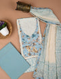 Corset Fabric Blue Unstiched Suit Set With Mulmul Dupatta