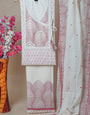 Pink Chikankari Hand Block Print With Embriodery Unstiched Suit Set
