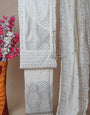 Gray Chikankari Hand Block Print With Embriodery Unstiched Suit Set