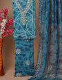 Blue Batik Print Unstiched Pure Cotton Dress Material