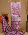 Pink Angrakha Unstiched Suit Set With Cotton Dupatta