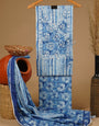 Blue Angrakha Unstiched Suit Set With Cotton Dupatta