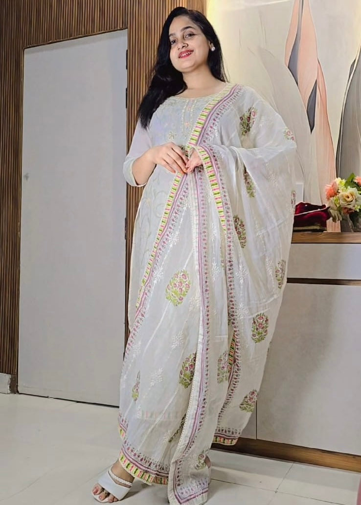 Buy Cream Jaipuri Premium Embroidery Suit Set Online